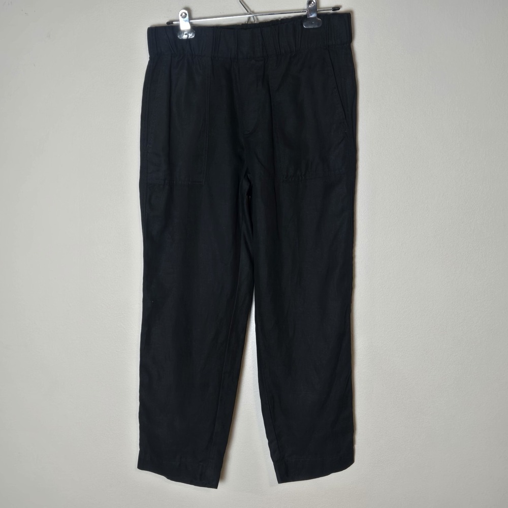 Banana Republic Sz S Black Linen Blend Elastic Waist Pull On Cropped Ankle Pants